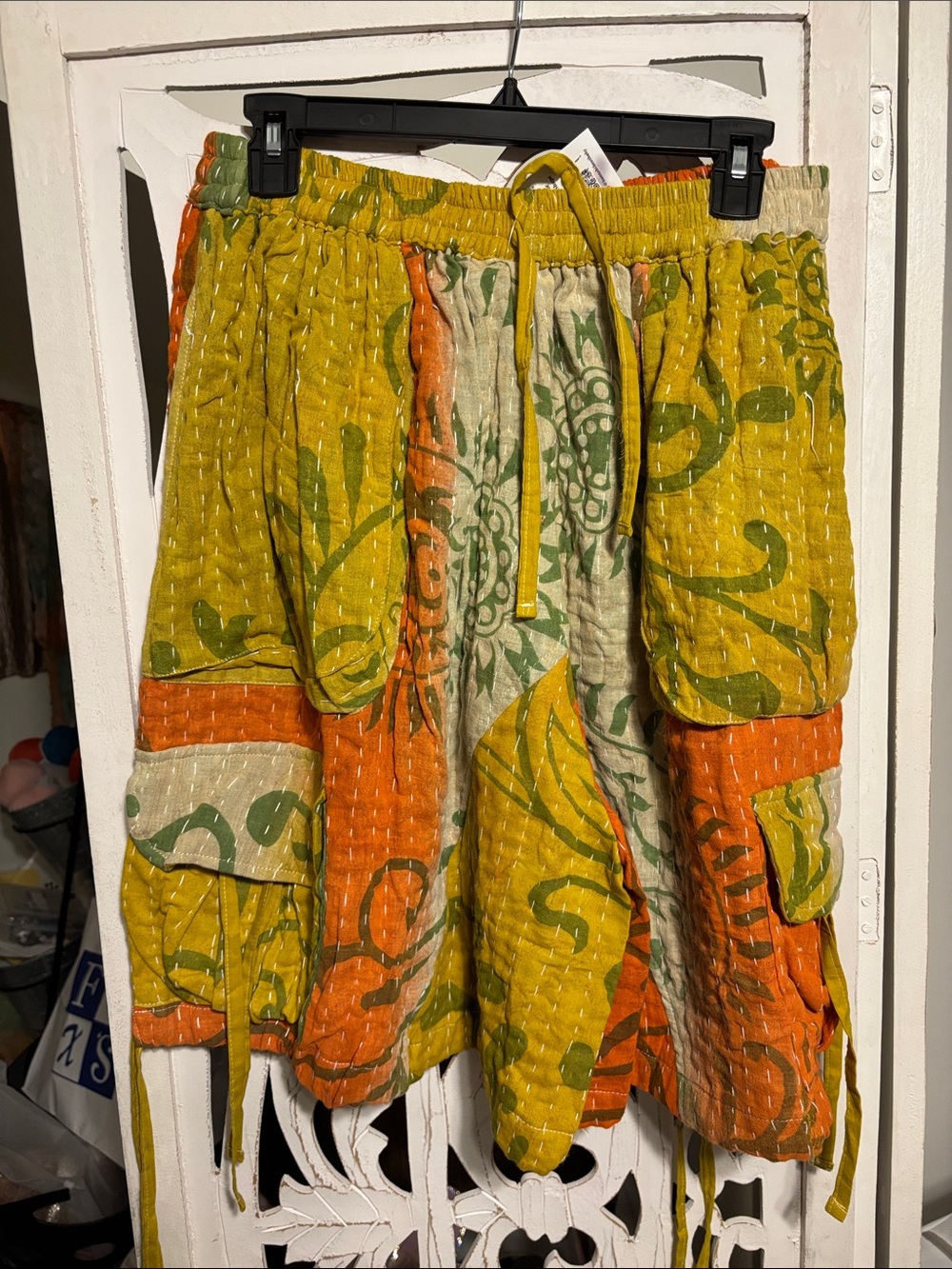 Patchwork Cargo Shorts in Mustard & Orange